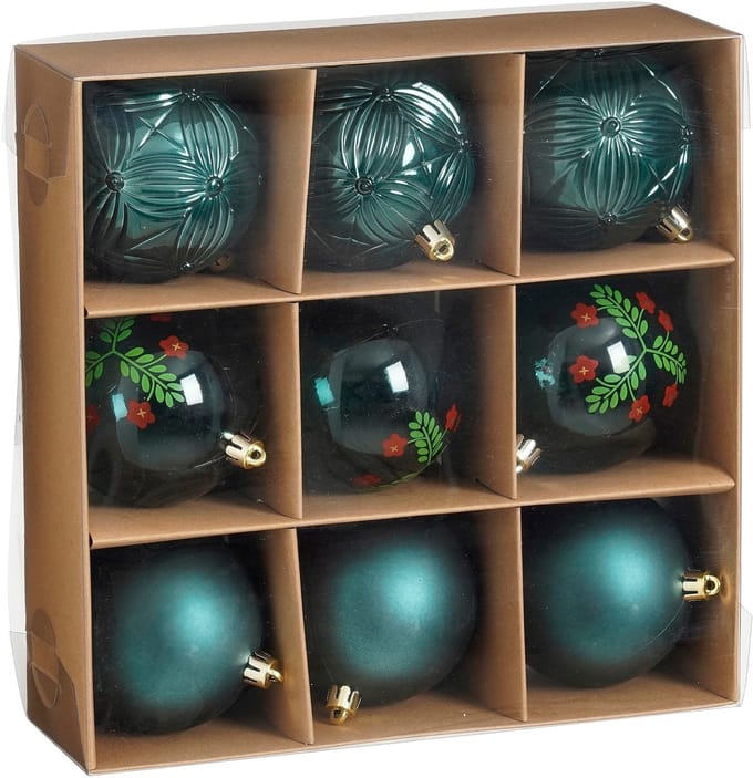 Mica Decorations Bal onbreekbaar groen 9 stuks - d8cm - Onbreekbaar - Groen