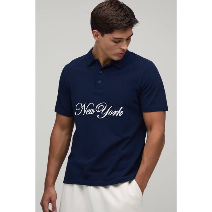 Regular Fit New York Embroidered Polo T-Shirt | Navy | Size Small