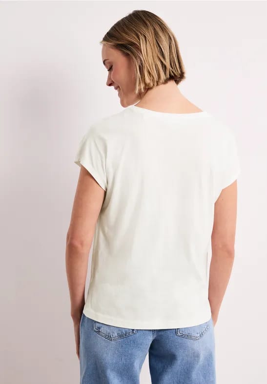 Shirt met hangende schouder en print vooraan
