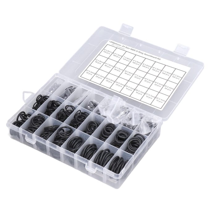 1200 stuks Nitrilrubberen afdichtingsring Diverse maten O-ringen Assortimentskit Zwart gray