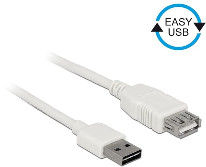 Easy-USB-A naar USB-A verlengkabel - USB2.0 - tot 2A / wit - 1 meter
