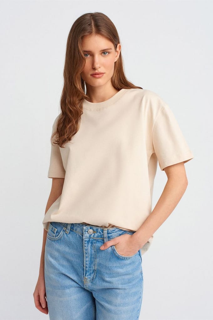 Dames Katoenen Crew Neck T-Shirt