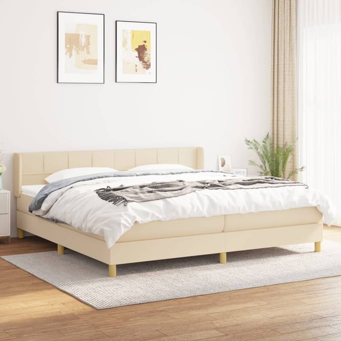vidaXL - Boxspring - met - matras - stof - crèmekleurig - 200x200 - cm