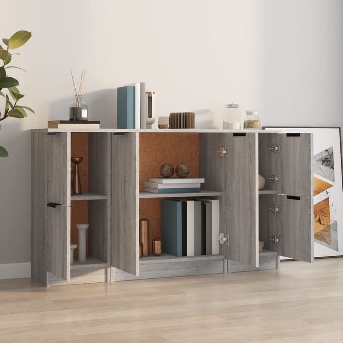 vidaXL - Dressoirs - 3 - st - bewerkt - hout - grijs - sonoma - eikenkleurig