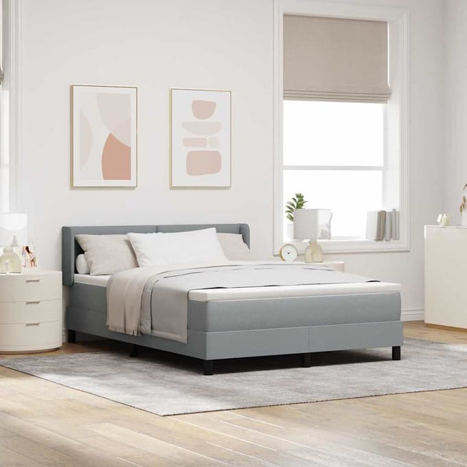 vidaXL - Boxspring - bed - met - hoofdeinde - Lichtgrijs - 200 - x - 140 - cm - Stof