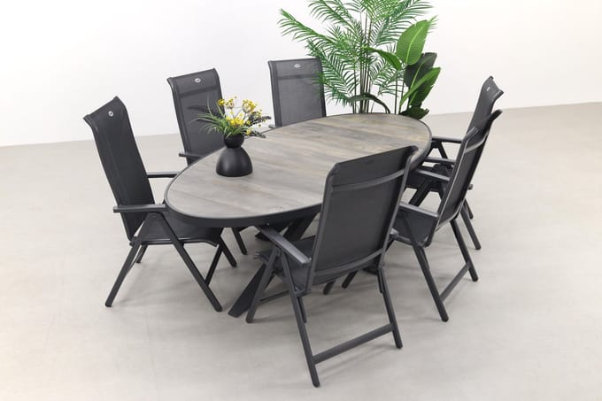 Hartman Milaan/Silva houtlook 240x115 cm. ovale tuinset - 7-delig