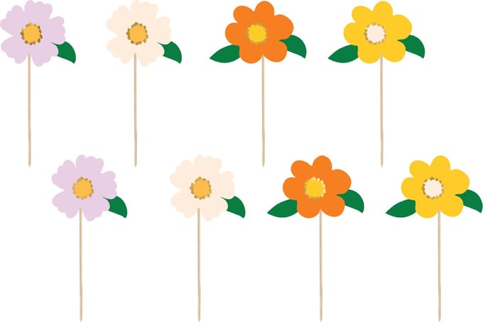 PartyDeco Cake Toppers Bloemen Mix set/8