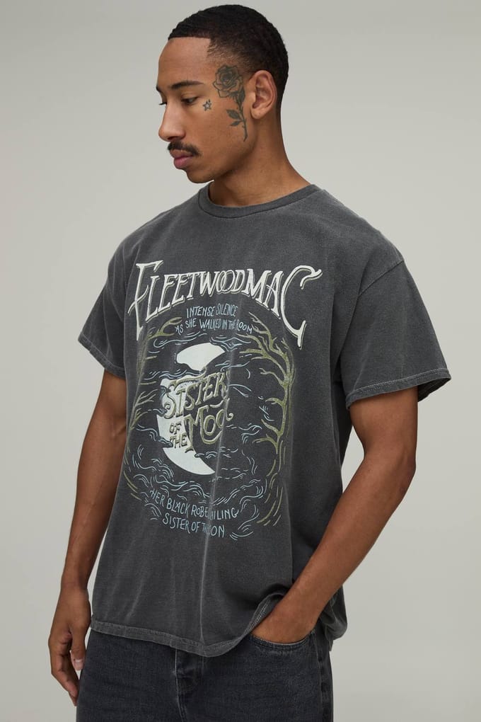 Gewassen Oversized Fleetwood Mac Licentie Print T-shirt | Washed Charcoal | Size XS