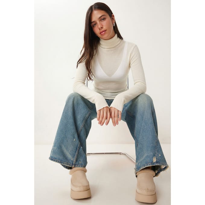 Slim Fit Turtleneck Lange Mouw Transparante Blouse