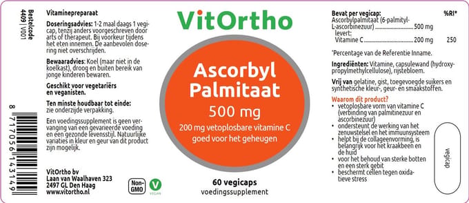 VitOrtho Ascorbyl Palmitaat 500 mg (60 vegicaps)