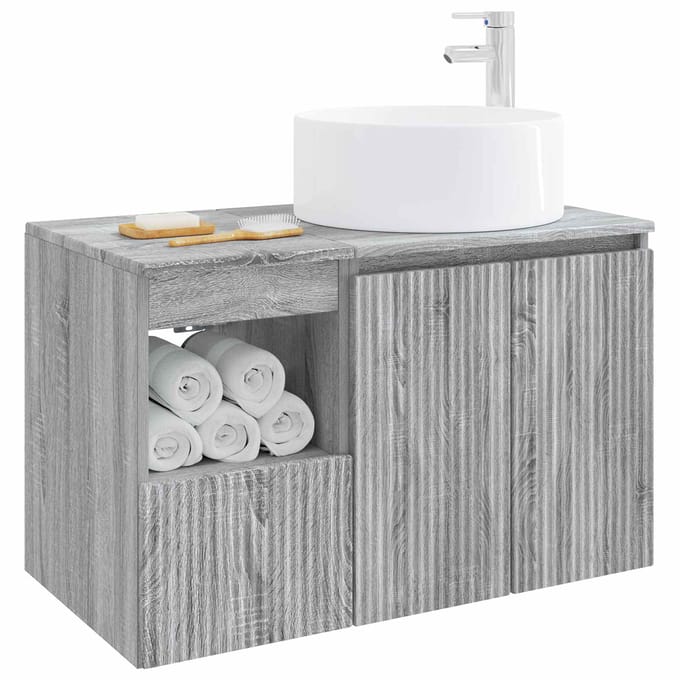 Ensemble de meubles de salle de bain 2 pièces Bois d'ingénierie Sonoma Gris