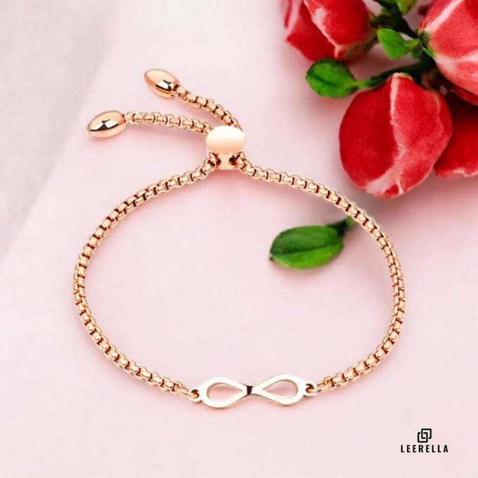 Leerella Rosé Verstelbare Infinity Damesarmband – RVS – 16-25 cm