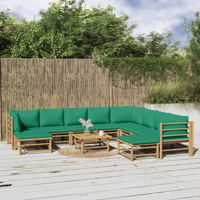 vidaXL - 11-delige - Loungeset - met - kussens - bamboe - groen