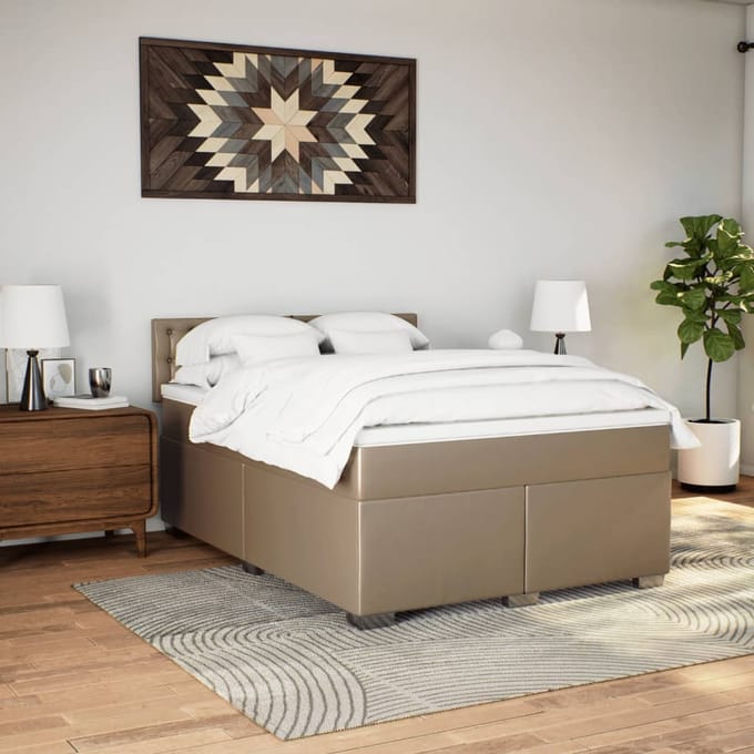 vidaXL - Boxspring - met - matras - kunstleer - cappuccinokleurig - 140x190 - cm