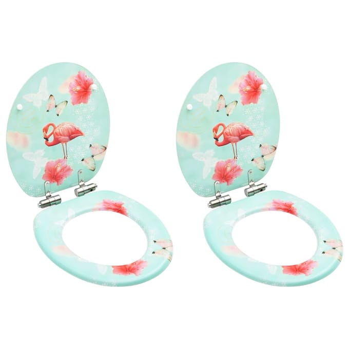 vidaXL - Toiletbrillen - met - soft-close - deksel - 2 - st - flamingo - MDF