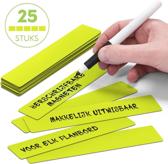 25 Whiteboard Magneten Balk 15 x 2,5 cm Groen - Herschrijfbaar