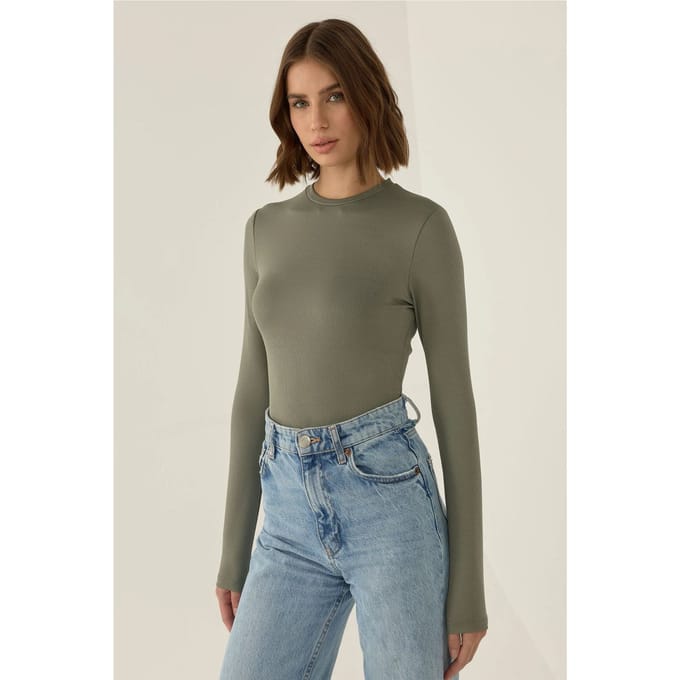 Slim Fit Lange Mouw Crew Neck Bodysuit