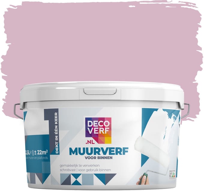 Decoverf muurverf mat lichtroze, 2.5L