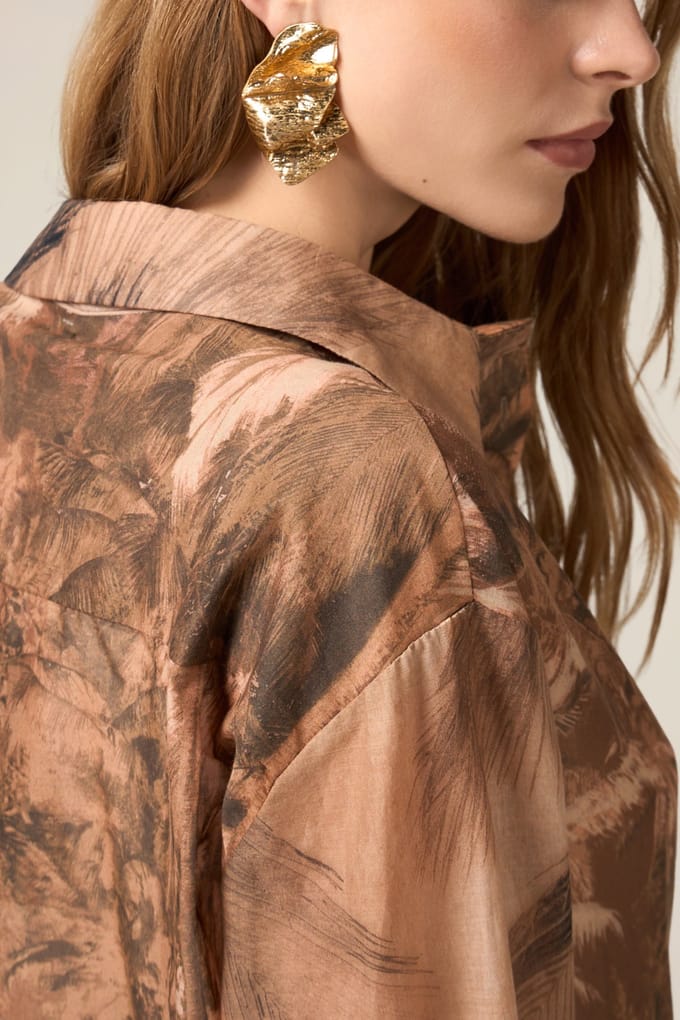 Oltre Patterned Cotton Muslin Shirt Brown Taglia: XS | Magliette intime Outlet | Donna | Marrone