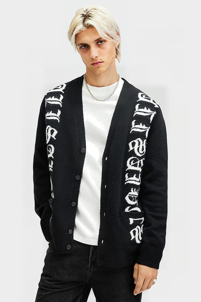 AllSaints Scripture Cardigan Black Taglia: XS | Cardigan Outlet | Uomo | Nero