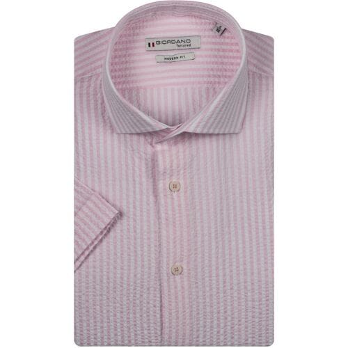 Giordano Overhemd Front Cutaway Seersucker Stripe Roze / male