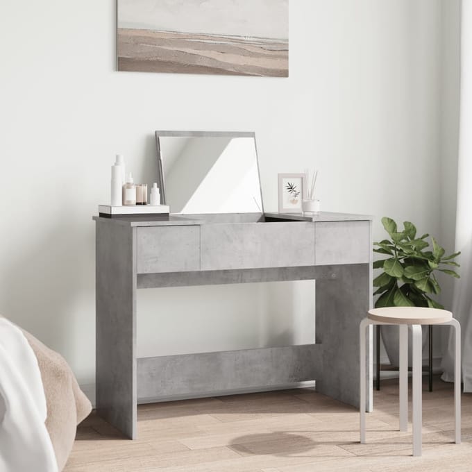 vidaXL - Kaptafel - met - spiegel - 100x45x76 - cm - betongrijs