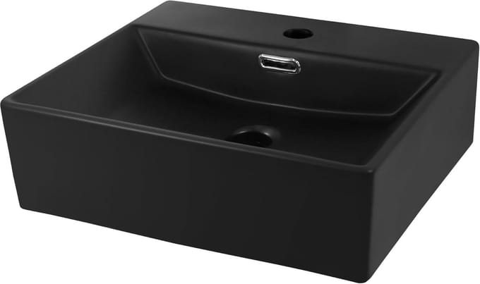 Keramische Wastafel - Hoekwastafel Waskom - Badkamer Gastentoilet - Met Overloop - 41.5x36.5x13cm - Mat Zwart