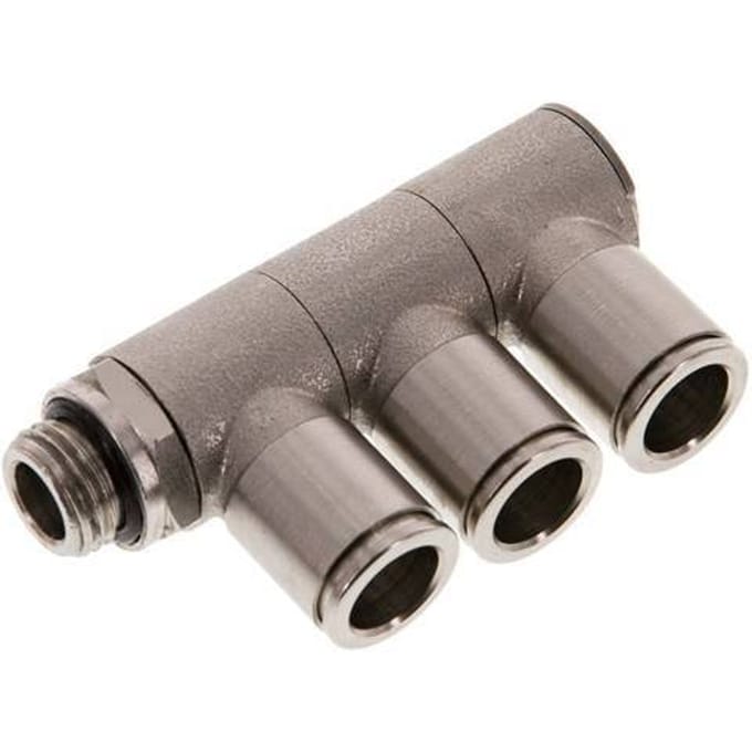 10mm x G1/4'' 3-way Manifold Messing Insteekfitting Buitendraad Draaibaar NBR