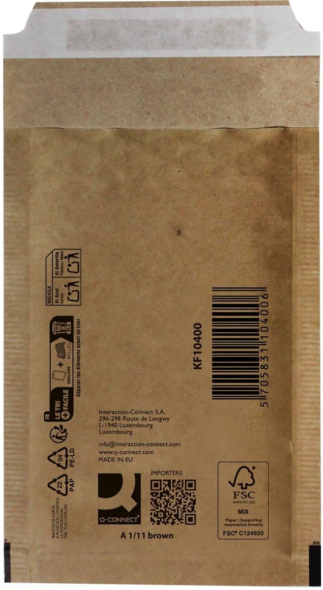 Q-CONNECT luchtkussenenveloppen, bruin, 1-A, 120 x 175 mm, doos van 200 stuks