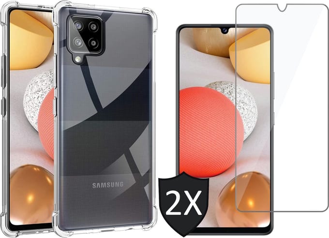 Hoesje geschikt voor Samsung A42 en Screenprotector - Transparant Shock Proof Cover Case + 2x Screen Protector Glas