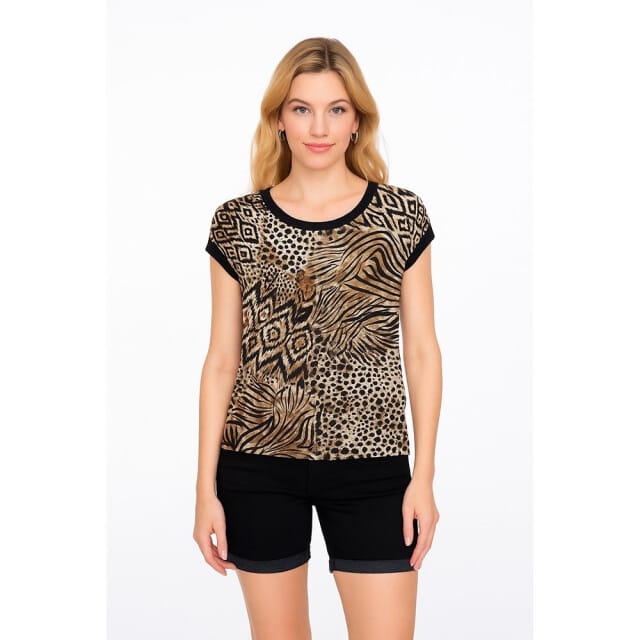 Geisha T-shirt with rib jersey aop dessin