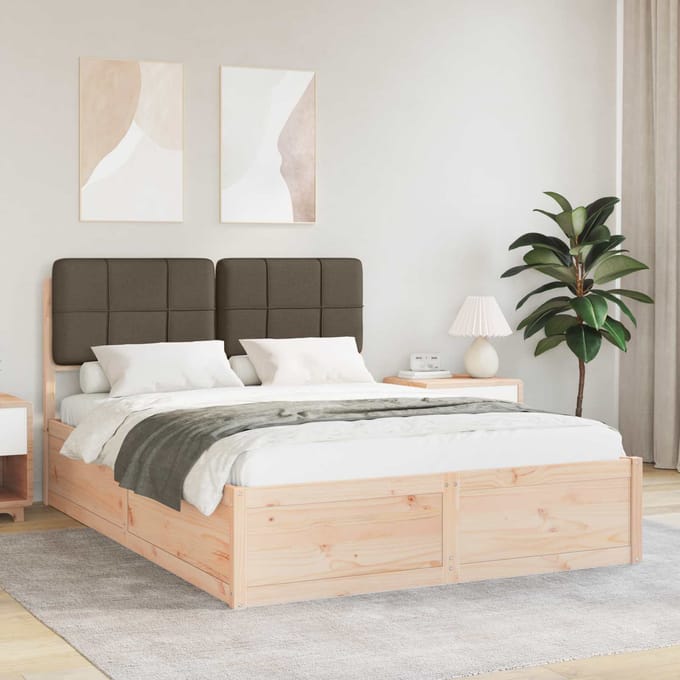 vidaXL - Bedframe - met - Gevoerde - Hoofdbord - Taupe - 140 - x - 200 - cm