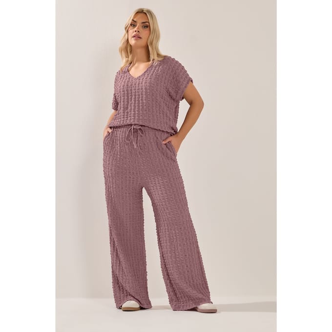 Yours Oudroze Broek Met Wijde Pijpen En Bubbelstructuur Size Regular > 42