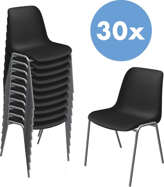 Stoel Solid - Partij van 30 - zwart/chroom - Geschikt voor kantine, vergaderzaal, congrescentrum
