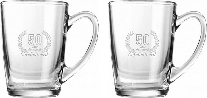 Gegraveerde set Theeglazen 32cl Gefeliciteerd 50 jaar getrouwd