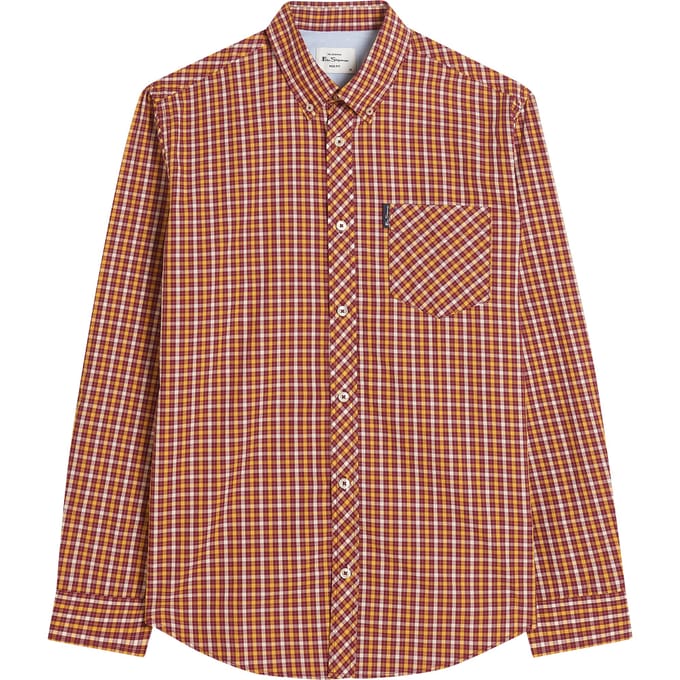 Ben Sherman Heren Signature Huis Check Lange Mouwen Overhemd (Rood)