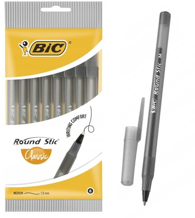 BIC Round Stic Comfort Zwarte Pennen Set - 8 Stuks