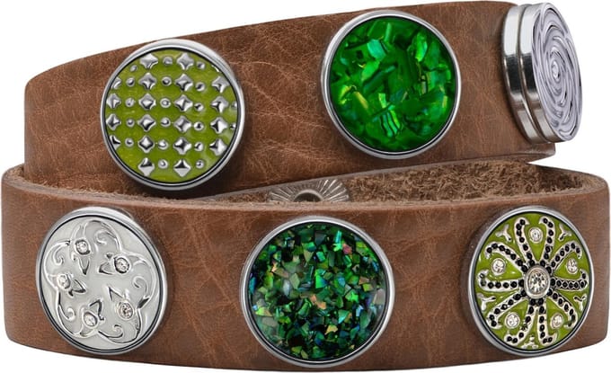 Quiges Dames Leren Armband Bruin met 6 Drukknopen Set - EBCMS343