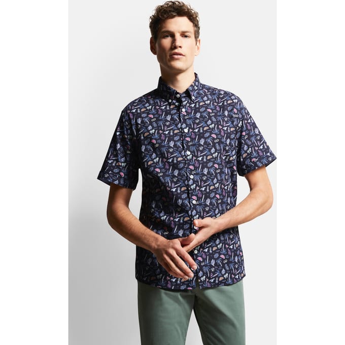 Bugatti Herren Shirt met korte mouwen en zomerse prints
