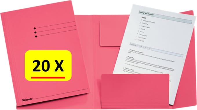 20 x Dossiermap - A4 - Esselte - Manilla - 3-kleps - roze