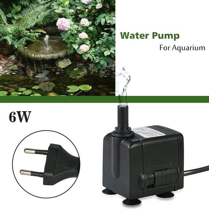 450L/H 6W dompelpomp Minifontein Verstelbare stroom met 2 sproeiers US Plug black