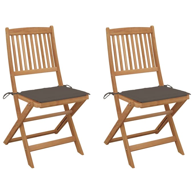 vidaXL - Set - van - 2 - klapstoelen - met - kussens, - gemaakt - van - massief - acaciahout.