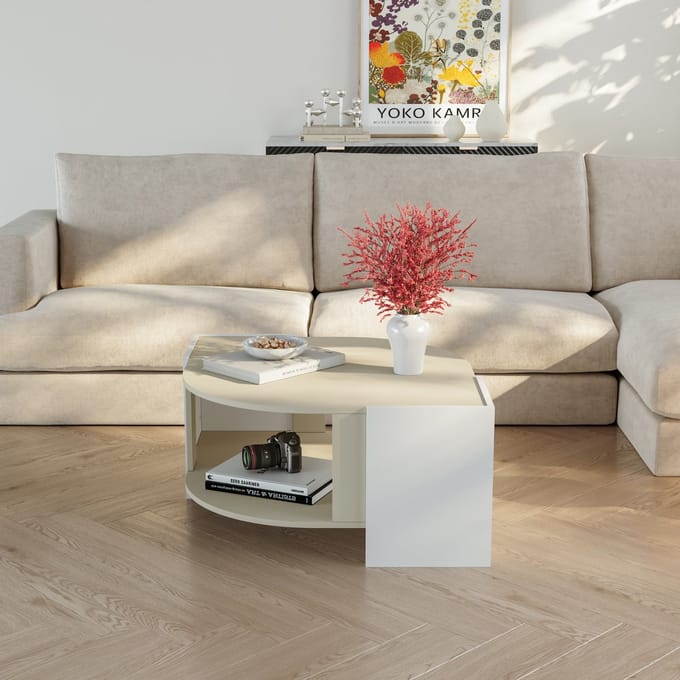 Salontafel Klipsari 75x75x40 cm wit en havermout [en.casa]