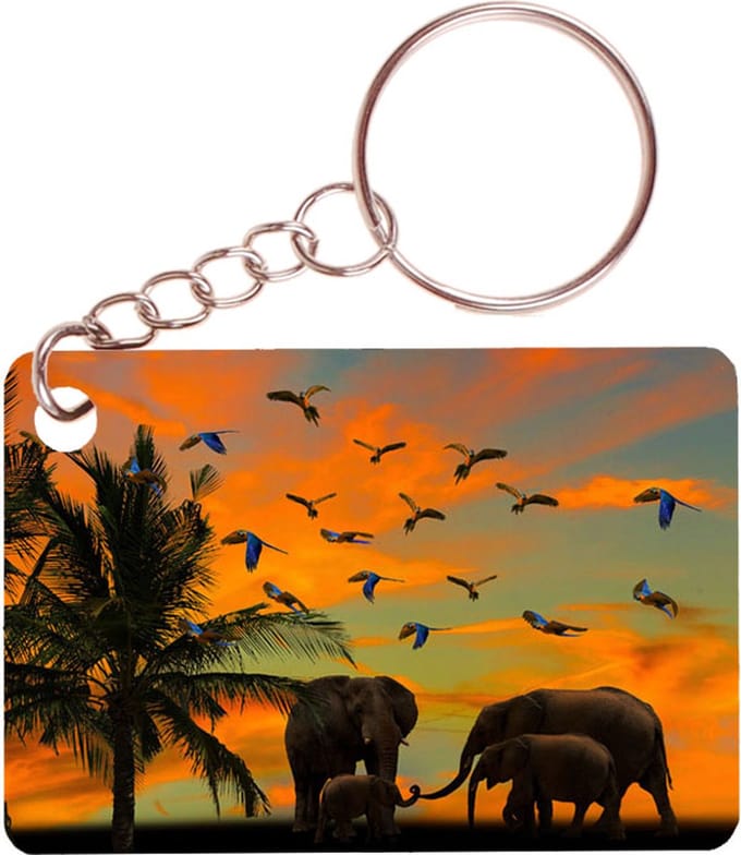 Sleutelhanger 6x4cm - Olifant Savannah Sunset