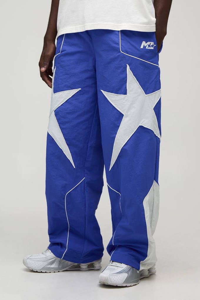 Baggy Trackbroek Met Sterpanelen | Blue | Size Large