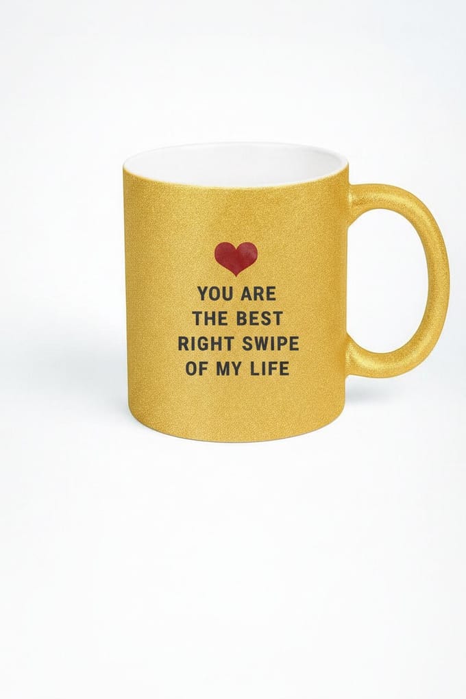 Gouden Glitter Mok 'Best Right Swipe' Liefdesboodschap - Romantisch Cadeau