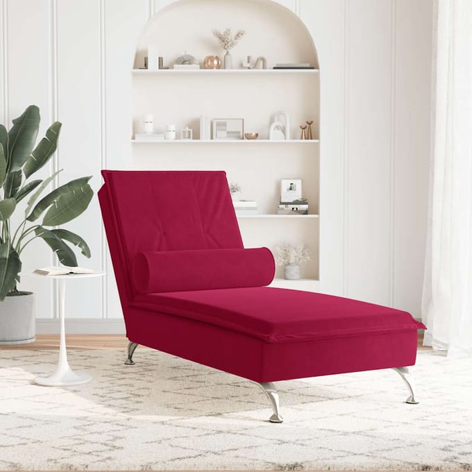 vidaXL - Massage - chaise - longue - met - bolster - fluweel - wijnrood