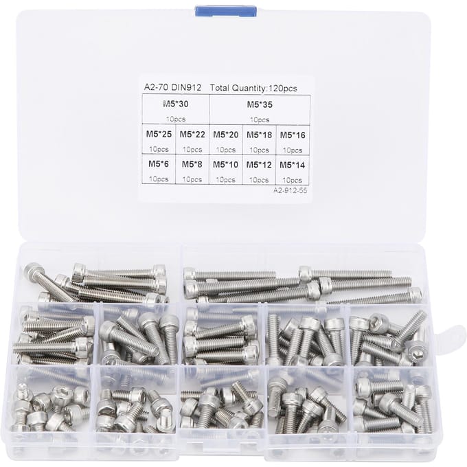 Inbusschroefkop 304 RVS Multi-lengte Combinatieset Nagel Assortimentskit(88 stuks(M6) )