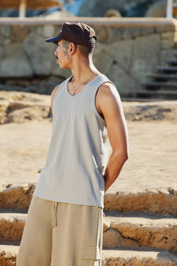 Essential Regular Fit Waffle Vest | White | Size Small