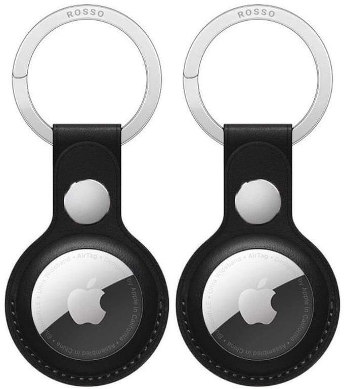 2-Pack Rosso Element Hoesje Geschikt voor Apple AirTag Sleutelhanger Kunstleer | Hanger | Case Zwart